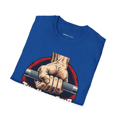 Graphic fitness T-shirt featuring the "The Hook Grip Holds the Commitment" design.