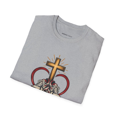Graphic fitness T-shirt featuring the "An Open Heart and a Ready Pair of Shoes" design.