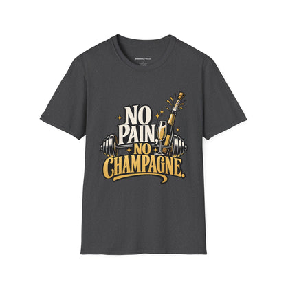 Graphic fitness T-shirt featuring the "No Pain, No Champagne" design.