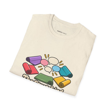 Graphic fitness T-shirt featuring the "The Stretching Area Became My Social Circle" design.