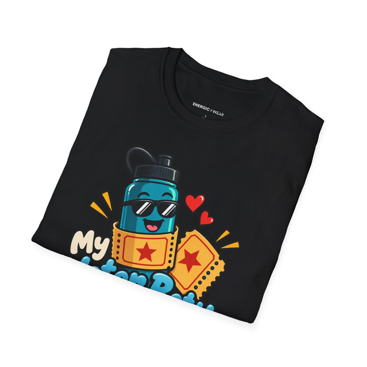 Graphic fitness T-shirt featuring the "My Water Bottle Is My Plus-One" design.