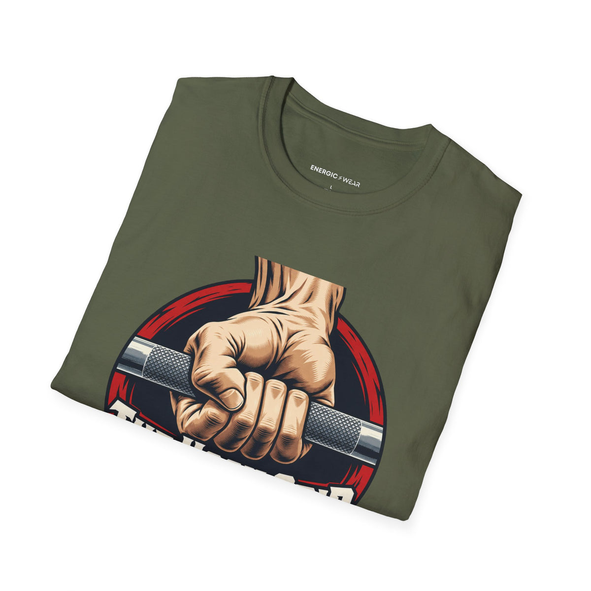 Graphic fitness T-shirt featuring the "The Hook Grip Holds the Commitment" design.