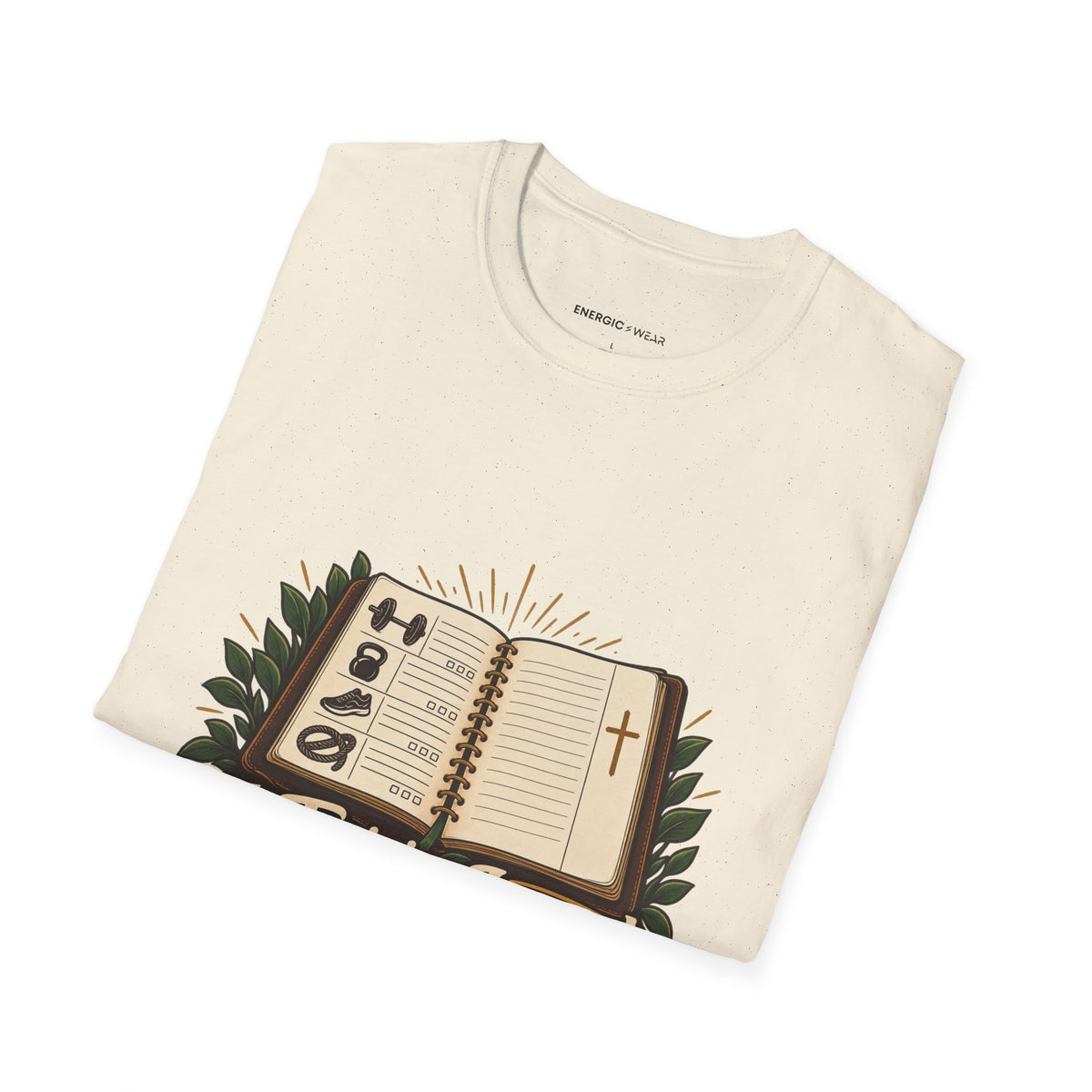 Graphic fitness T-shirt featuring the "My Training Journal Leaves Room for Prayer" design.