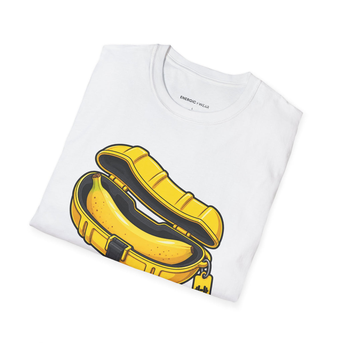 Graphic fitness T-shirt featuring the "My Pre-Workout Banana Has a Travel Case" design.