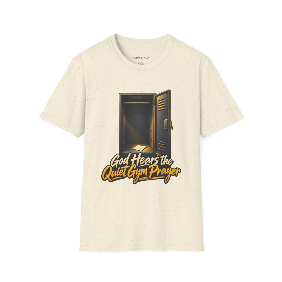 Graphic fitness T-shirt featuring the "God Hears the Quiet Gym Prayer" design.