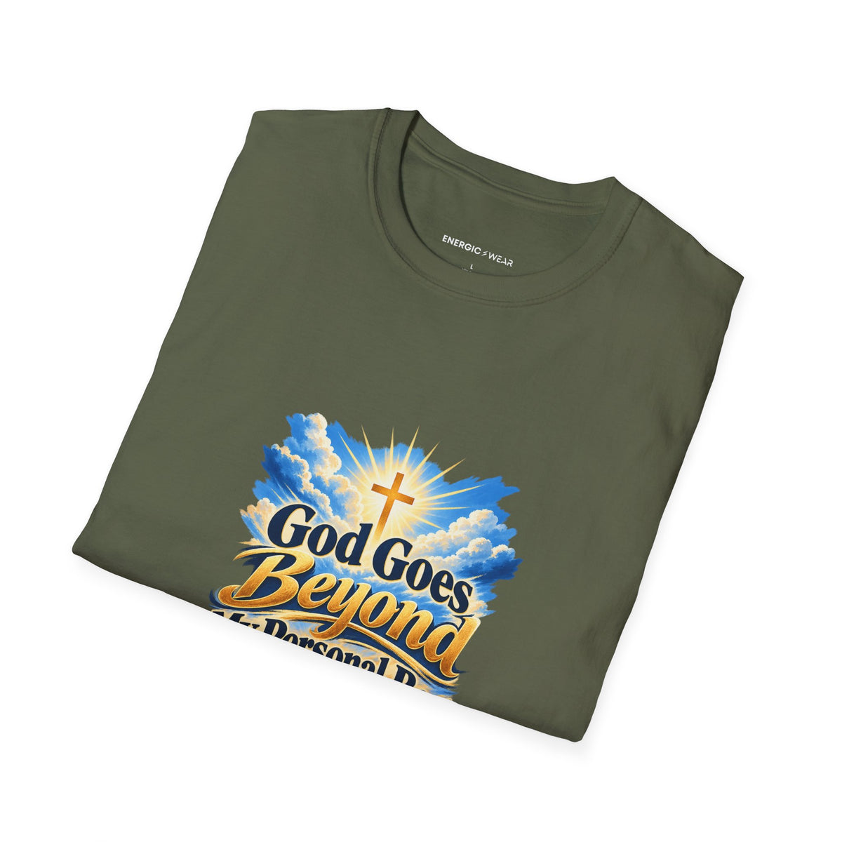 Graphic fitness T-shirt featuring the "God Goes Beyond My Personal Best" design.