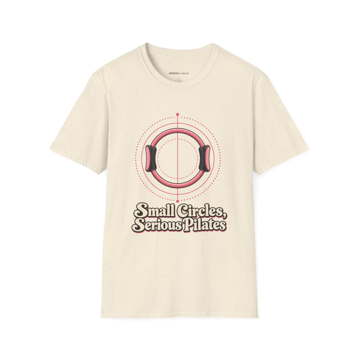 Graphic fitness T-shirt featuring the "Small Circles Serious Pilates" design.