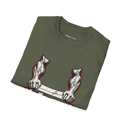 Graphic fitness T-shirt featuring the "My Forearms Keep Their End of the Bargain" design.
