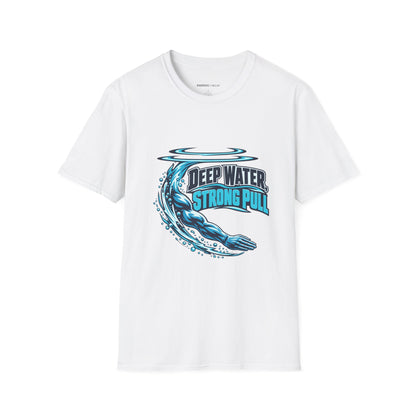 Graphic fitness T-shirt featuring the "Deep Water Strong Pull" design.