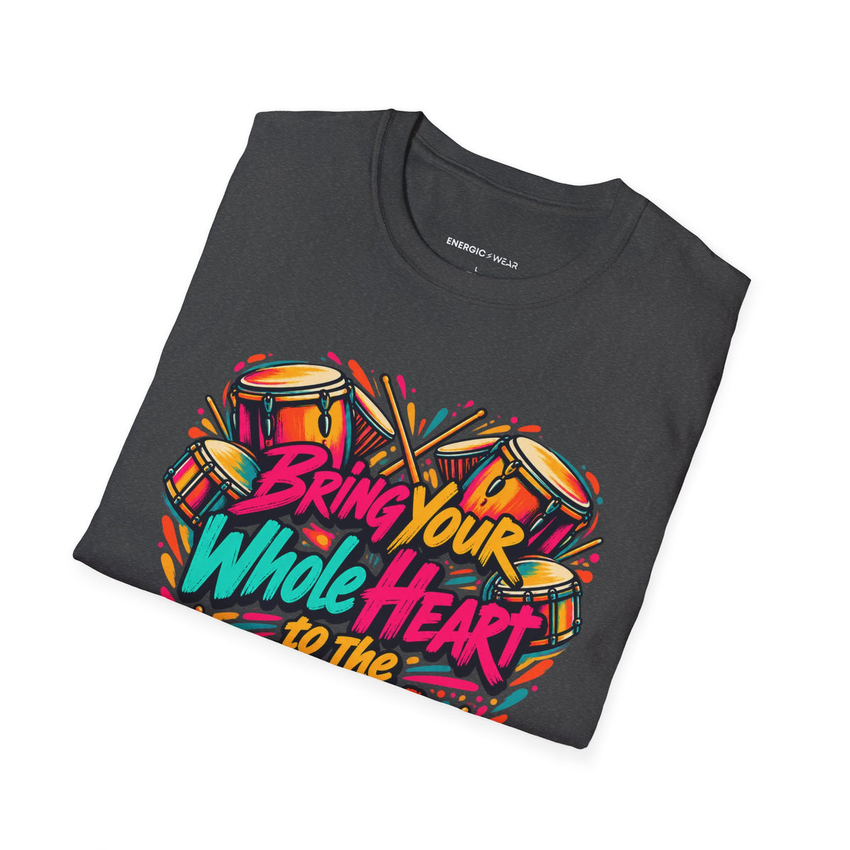 Graphic fitness T-shirt featuring the "Bring Your Whole Heart to the Beat" design.