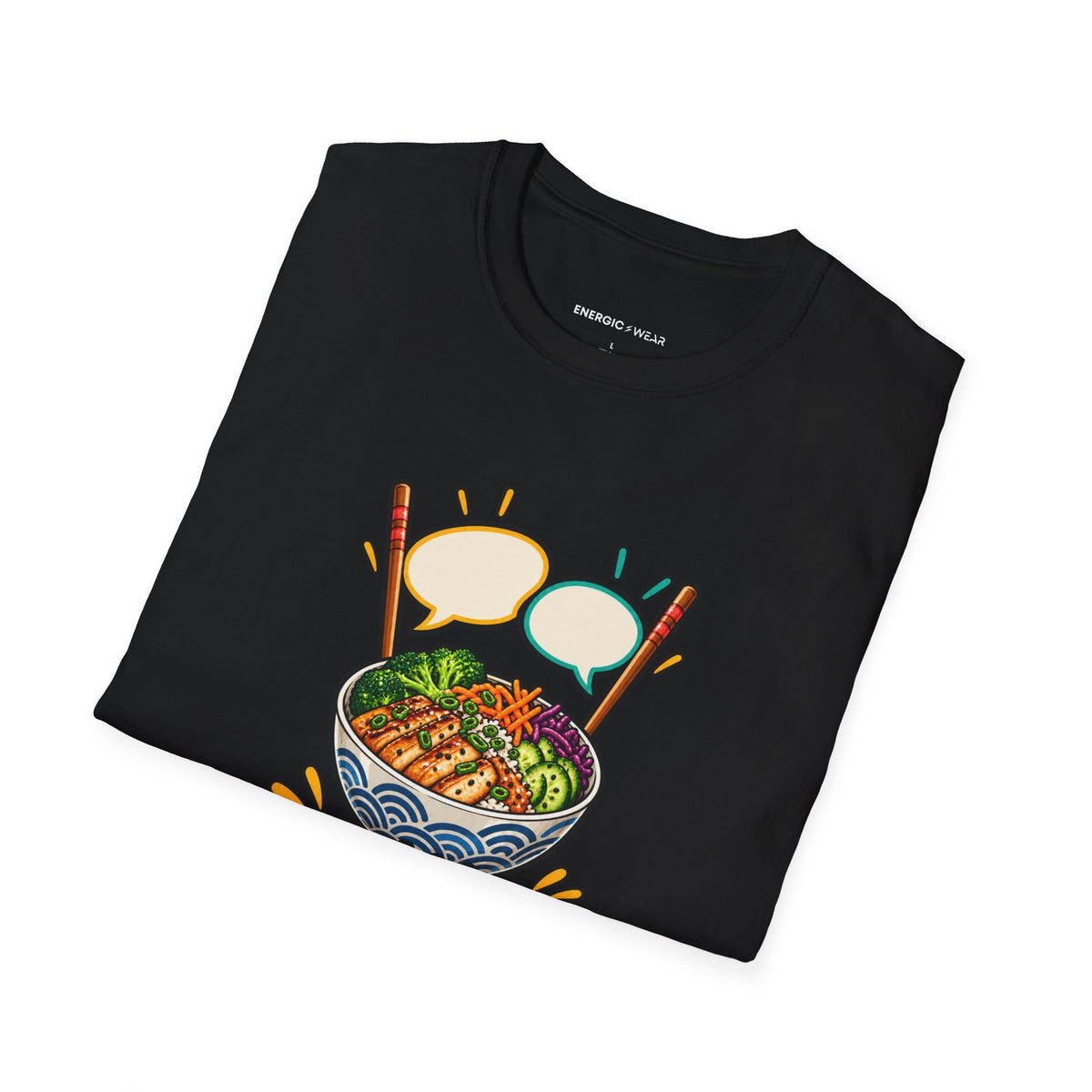 Graphic fitness T-shirt featuring the "My Post-Workout Debrief Comes With Chopsticks" design.