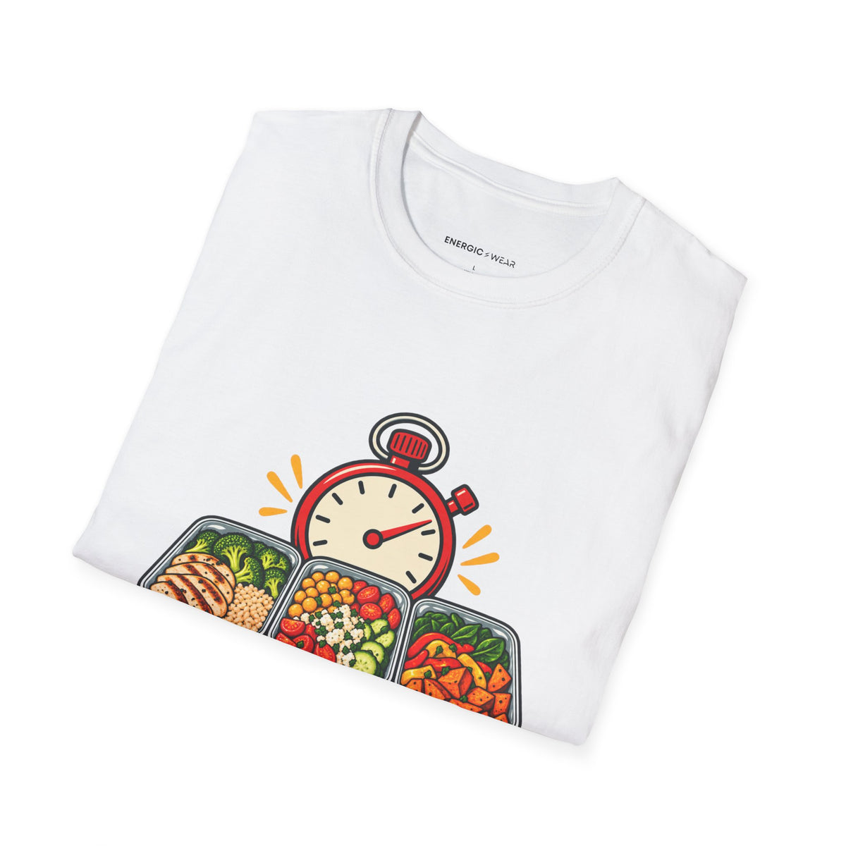 Graphic fitness T-shirt featuring the "I Batch-Cook with a Stopwatch" design.