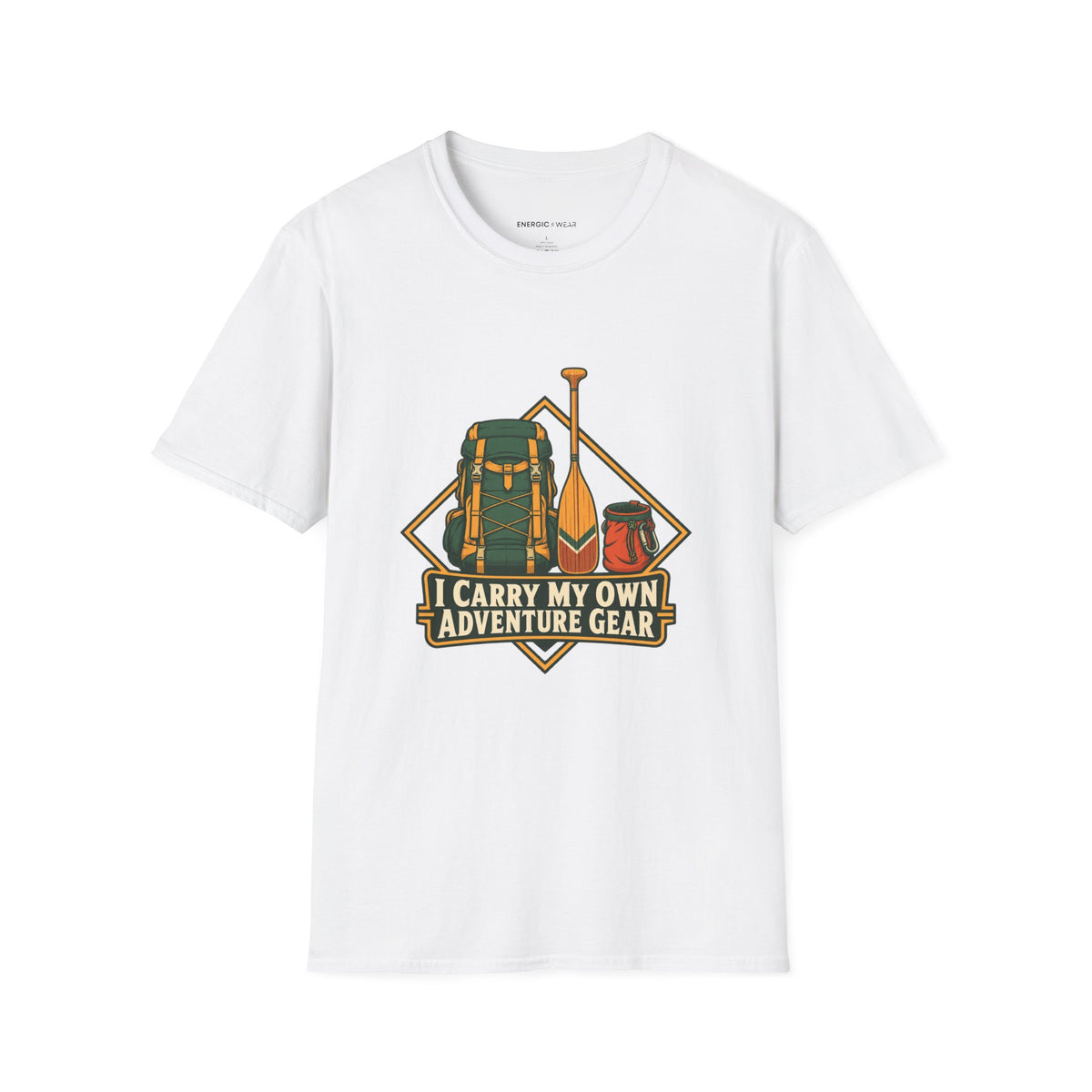 Graphic fitness T-shirt featuring the "I Carry My Own Adventure Gear" design.