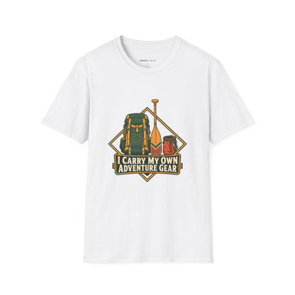 Graphic fitness T-shirt featuring the "I Carry My Own Adventure Gear" design.