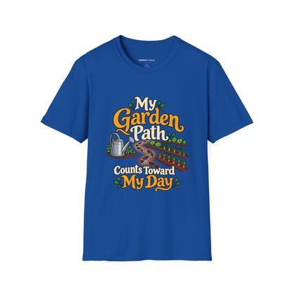 Graphic fitness T-shirt featuring the "My Garden Path Counts Toward My Day" design.