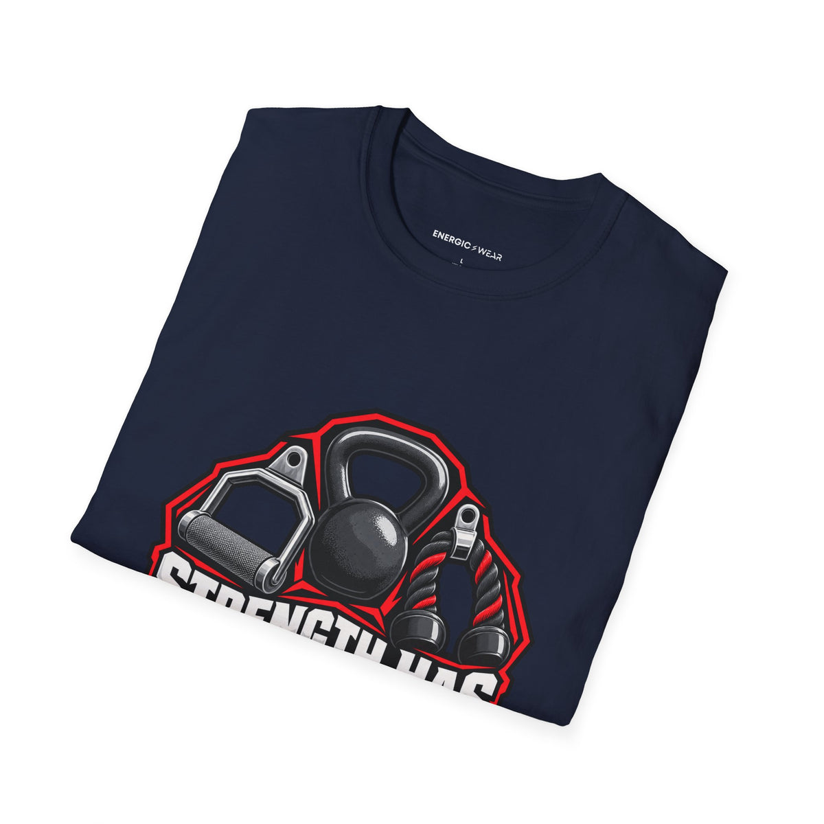 Graphic fitness T-shirt featuring the "Strength Has More Than One Grip" design.