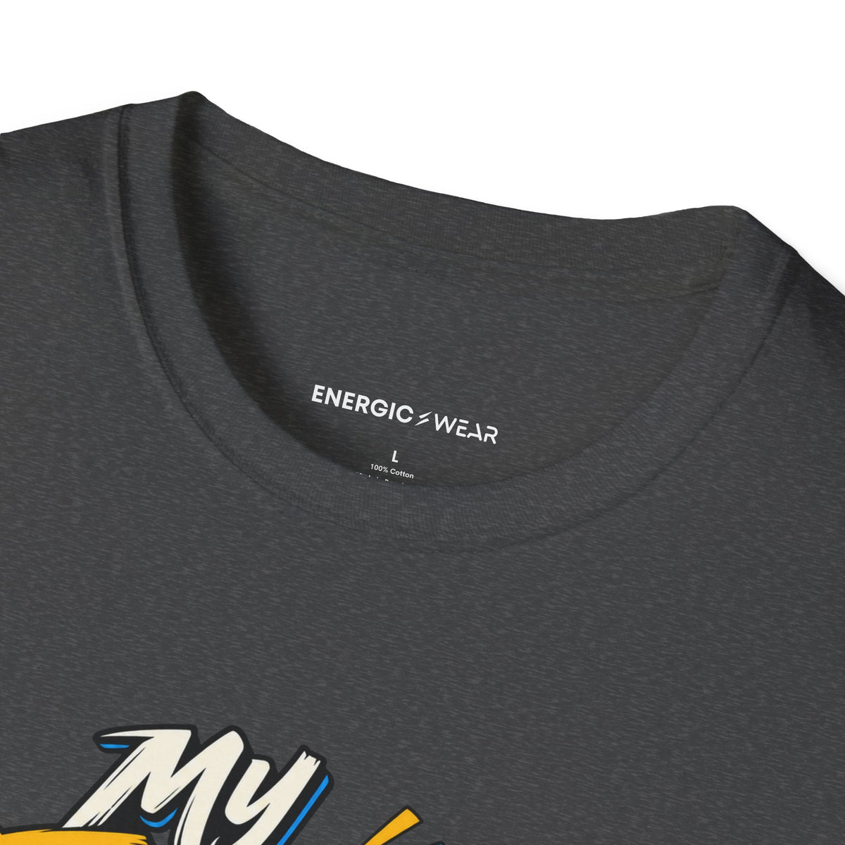 Graphic fitness T-shirt featuring the "My Energy Can Lift the Room" design.