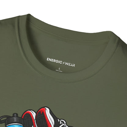 Graphic fitness T-shirt featuring the "I Need a Spotter for My Gym Bag" design.