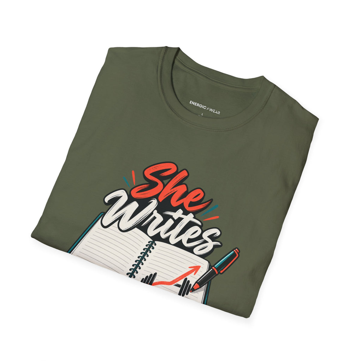 Graphic fitness T-shirt featuring the "She Writes Her Own Training Notes" design.