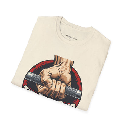 Graphic fitness T-shirt featuring the "The Hook Grip Holds the Commitment" design.