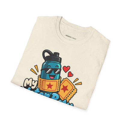 Graphic fitness T-shirt featuring the "My Water Bottle Is My Plus-One" design.
