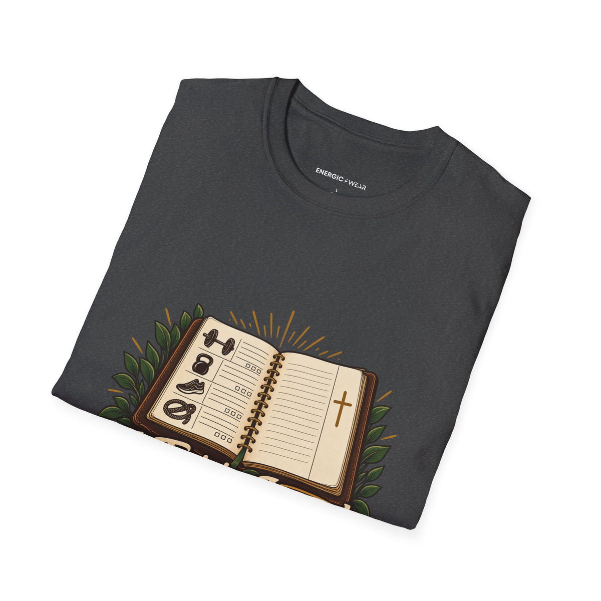 Graphic fitness T-shirt featuring the "My Training Journal Leaves Room for Prayer" design.