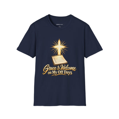 Graphic fitness T-shirt featuring the "Grace Is Welcome on My Off Days" design.