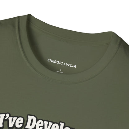 Graphic fitness T-shirt featuring the "I ve Developed Strong Opinions About Bench Upholstery" design.