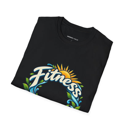 Graphic fitness T-shirt featuring the "Fitness Can Leave You Room to Breathe" design.