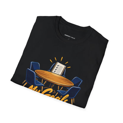 Graphic fitness T-shirt featuring the "My Goals Get a Seat at the Table" design.