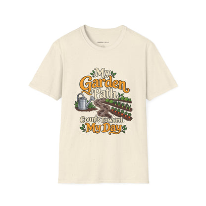 Graphic fitness T-shirt featuring the "My Garden Path Counts Toward My Day" design.