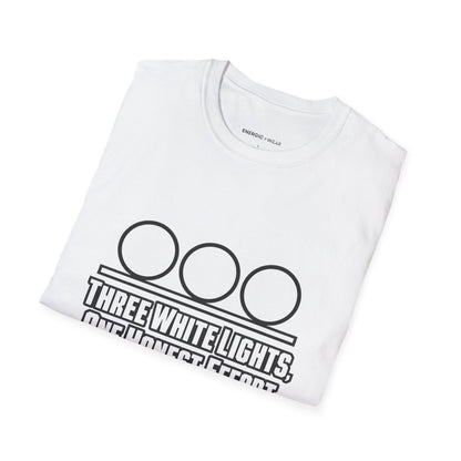 Graphic fitness T-shirt featuring the "Three White Lights One Honest Effort" design.