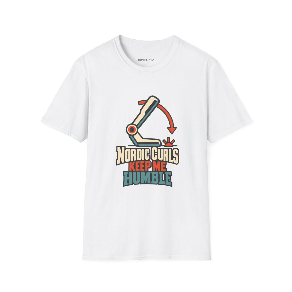 Graphic fitness T-shirt featuring the "Nordic Curls Keep Me Humble" design.