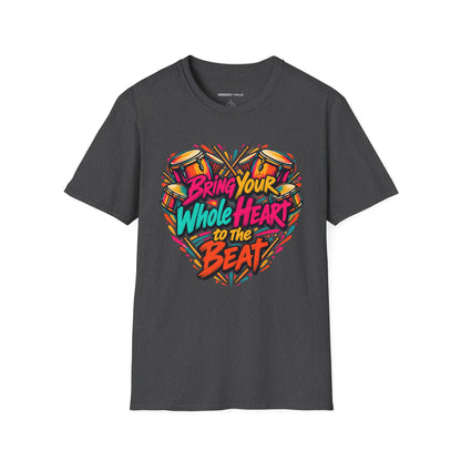 Graphic fitness T-shirt featuring the "Bring Your Whole Heart to the Beat" design.