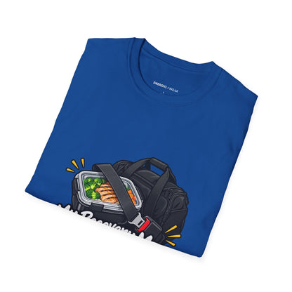 Graphic fitness T-shirt featuring the "My Recovery Meal Deserves a Seatbelt" design.