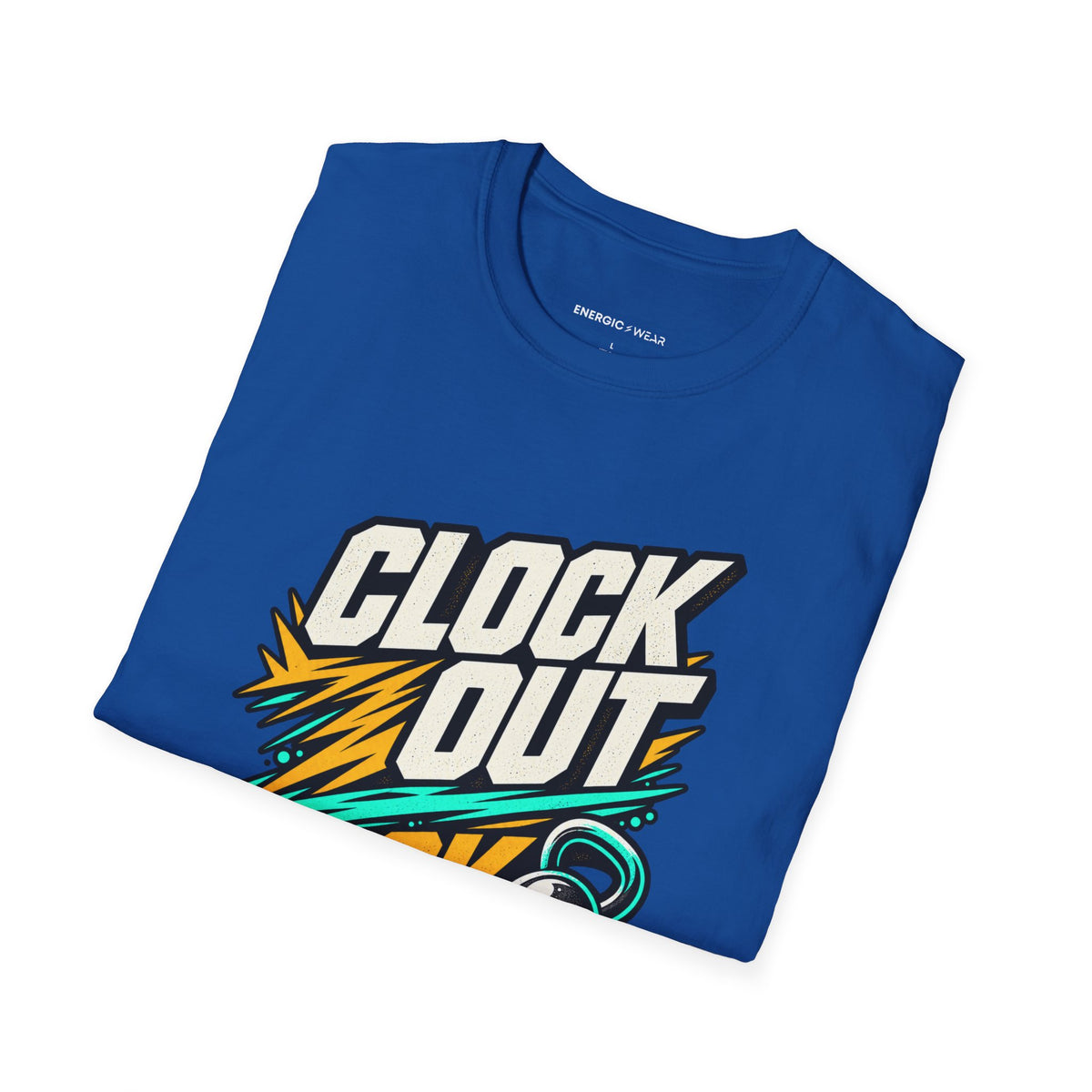 Graphic fitness T-shirt featuring the "Clock Out, Lock In" design.