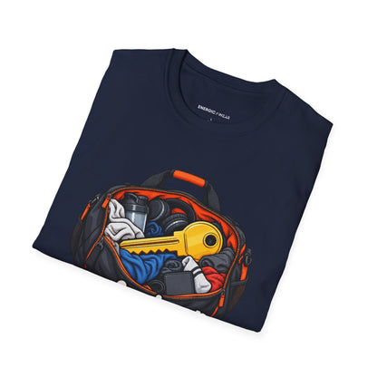 Graphic fitness T-shirt featuring the "Professionally Misplacing My Locker Key" design.