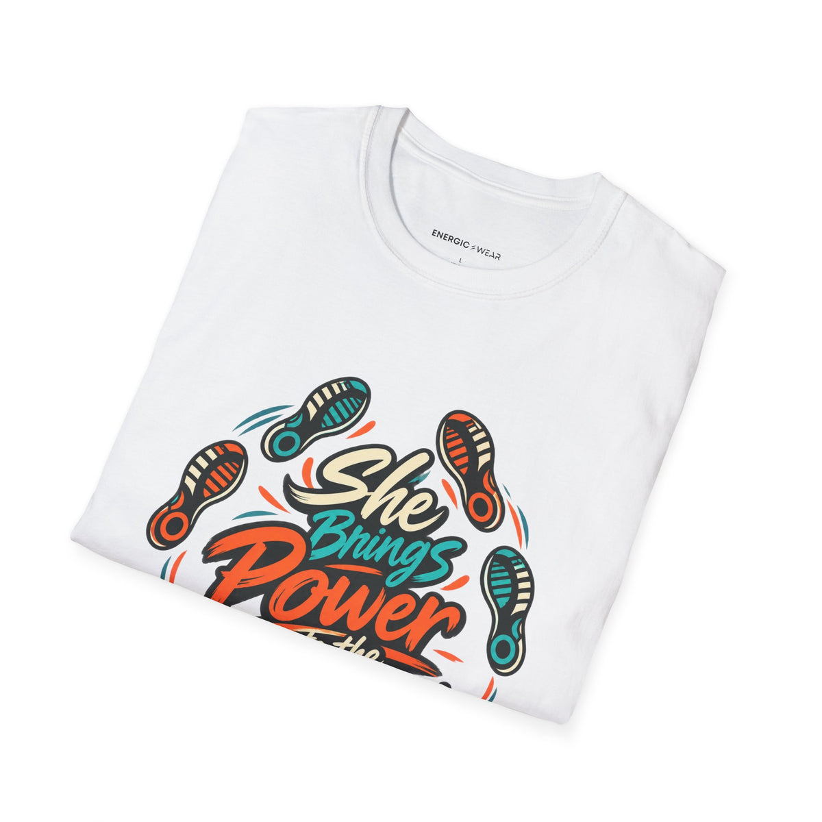 Graphic fitness T-shirt featuring the "She Brings Power to the Eight Count" design.