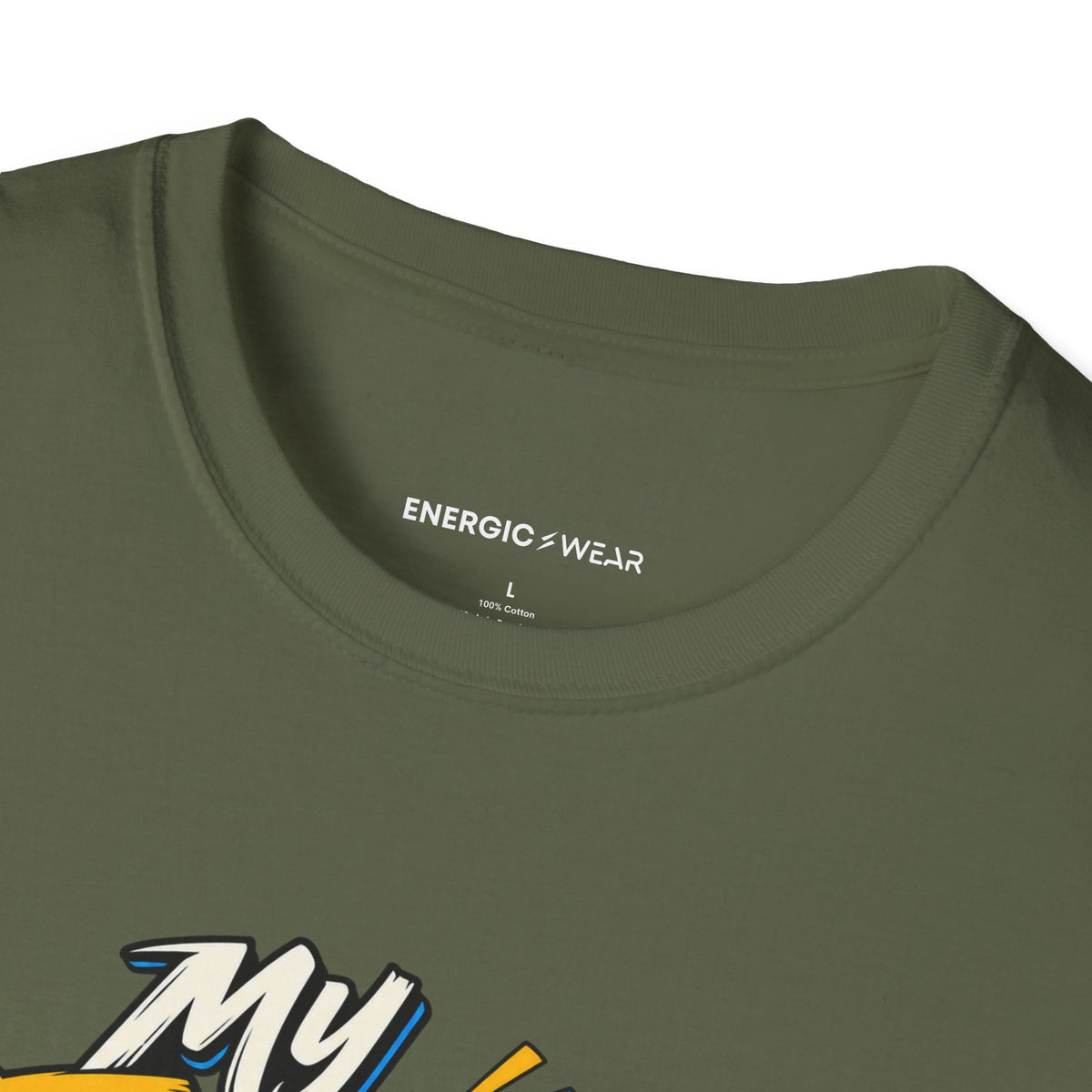 Graphic fitness T-shirt featuring the "My Energy Can Lift the Room" design.