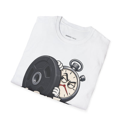 Graphic fitness T-shirt featuring the "My Rest Timer Has Trust Issues" design.