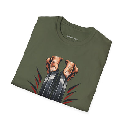 Graphic fitness T-shirt featuring the "Plate Pinch, Patient Hands" design.