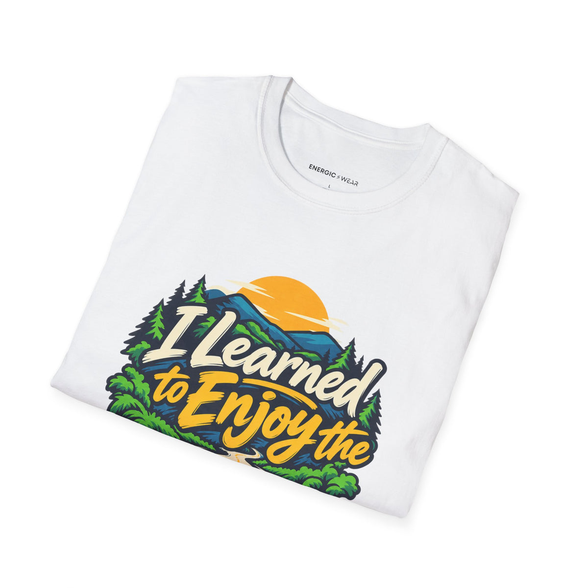 Graphic fitness T-shirt featuring the "I Learned to Enjoy the Middle Mile" design.