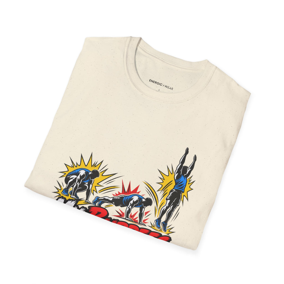 Graphic fitness T-shirt featuring the "My Burpees Come With Sound Effects" design.