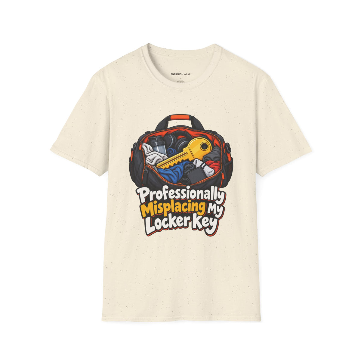 Graphic fitness T-shirt featuring the "Professionally Misplacing My Locker Key" design.