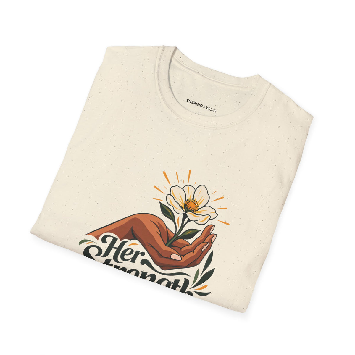 Graphic fitness T-shirt featuring the "Her Strength Has Room for Kindness" design.