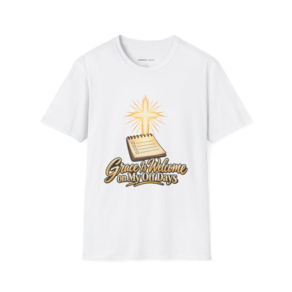 Graphic fitness T-shirt featuring the "Grace Is Welcome on My Off Days" design.
