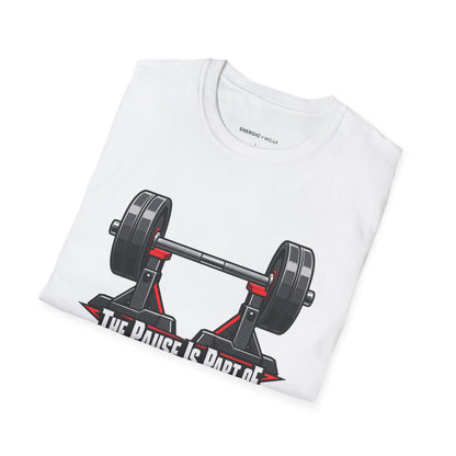 Graphic fitness T-shirt featuring the "The Pause Is Part of the Power" design.