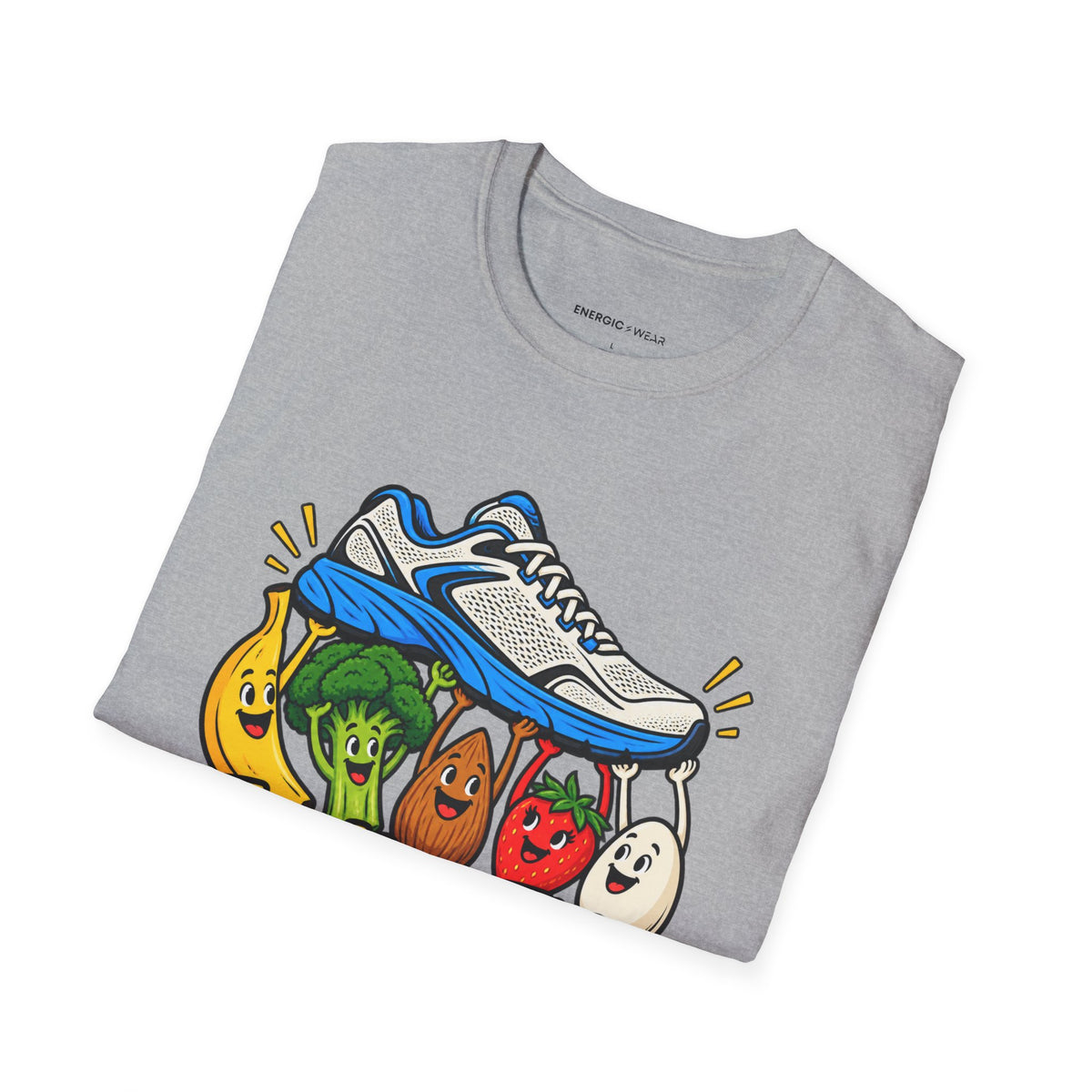 Graphic fitness T-shirt featuring the "Fueling This Workout Is a Group Project" design.