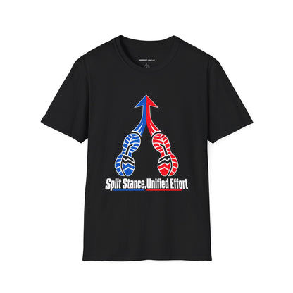 Graphic fitness T-shirt featuring the "Split Stance Unified Effort" design.