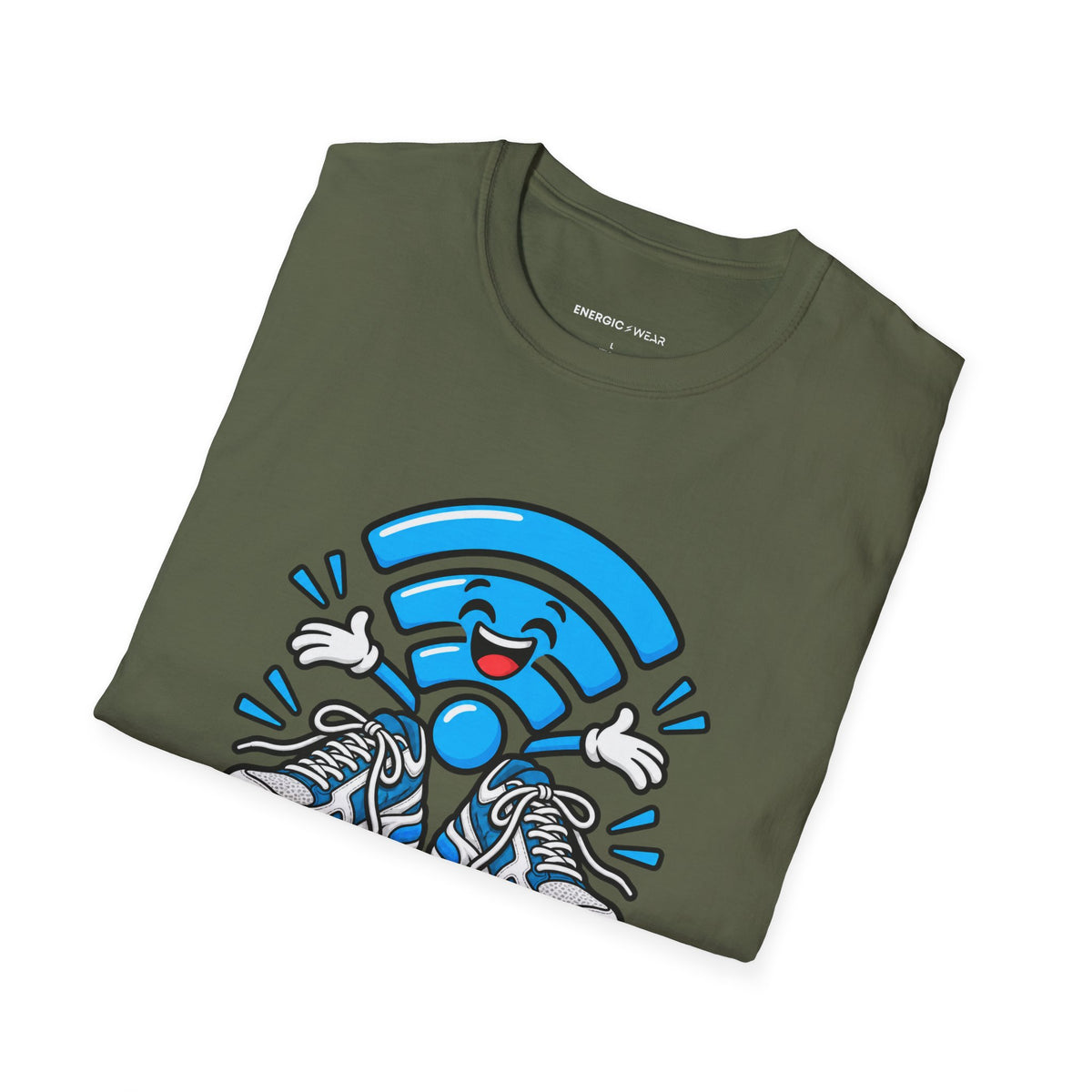 Graphic fitness T-shirt featuring the "The Gym Wi-Fi Knows My Routine" design.